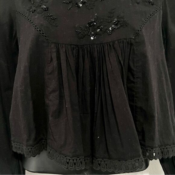 Urban Outfitters UO Boho Black Beaded Sequin Embroidered Long Sleeve Crop Top S - Picture 6 of 13